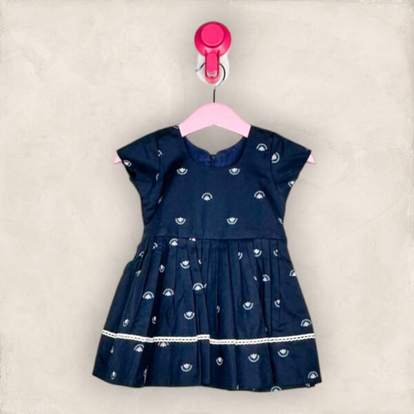 Navy Blue Cotton Box Pleat Frock/3-4 Years