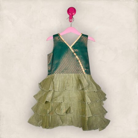 Zari And Green Frill Frock/5-6 Years