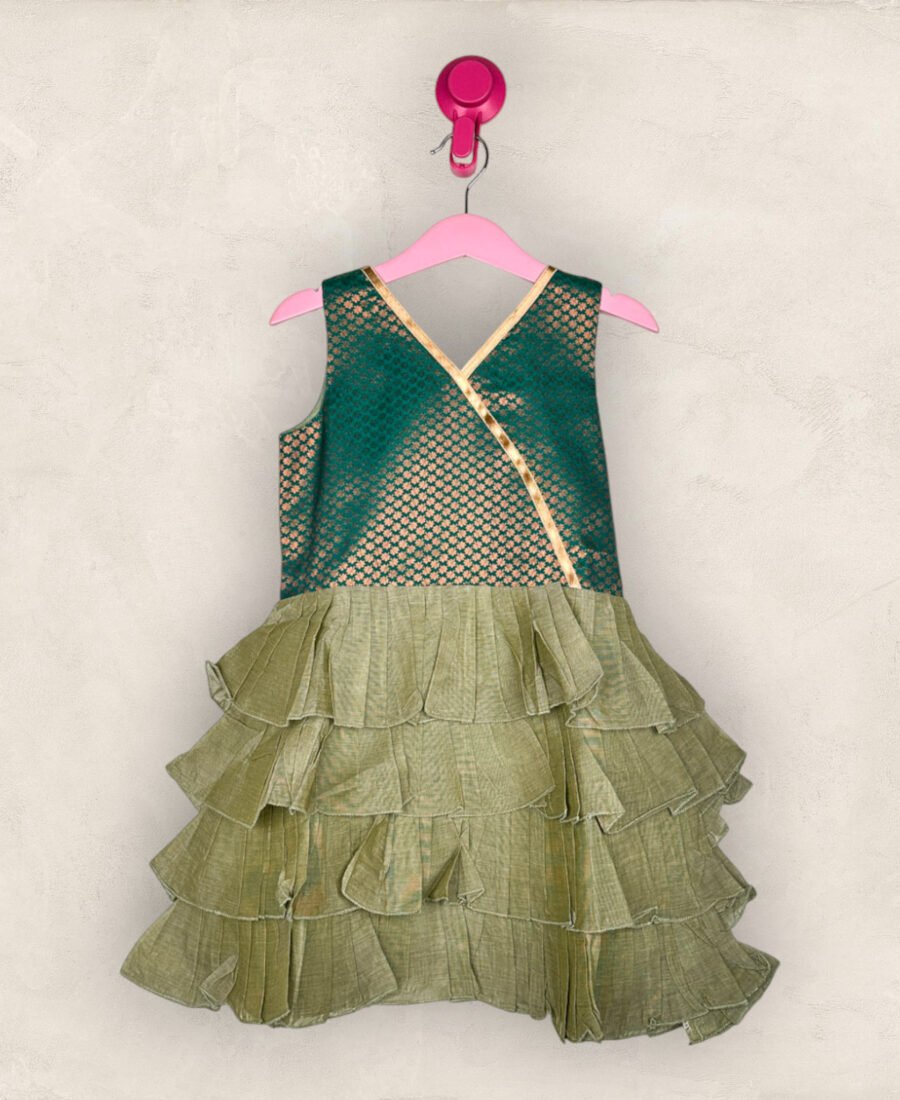 Zari And Green Frill Frock/4-5 Years