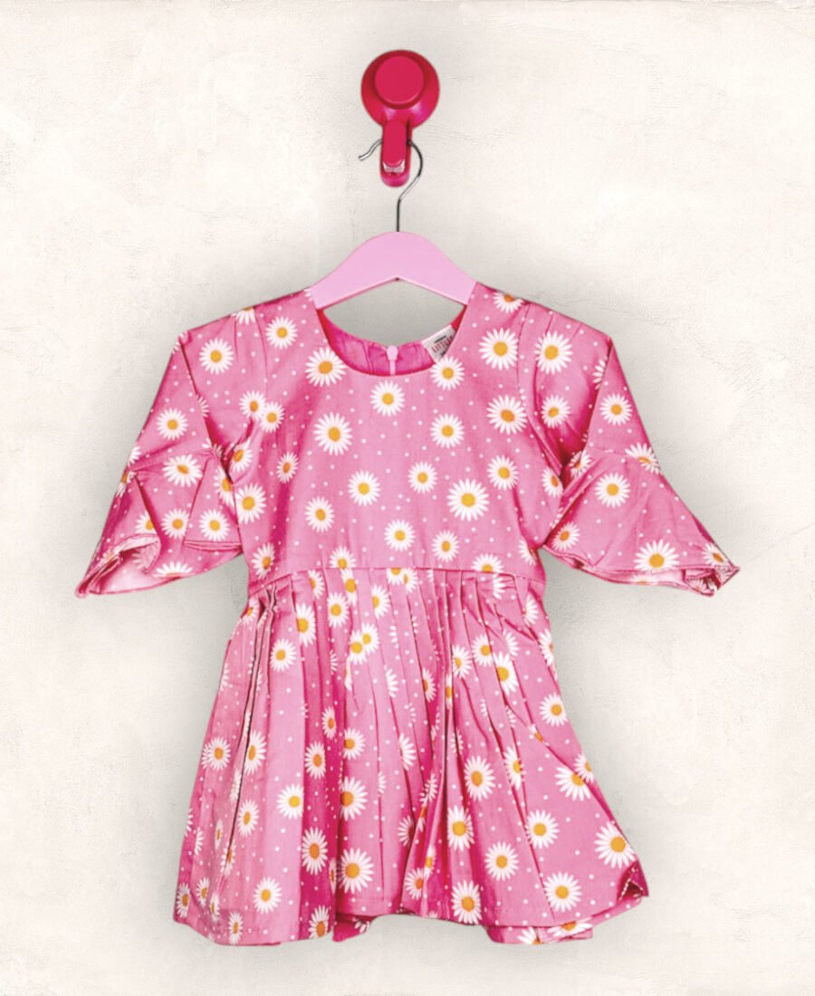 Flourescent Pink Flared Sleeve Frock/2-3 Years