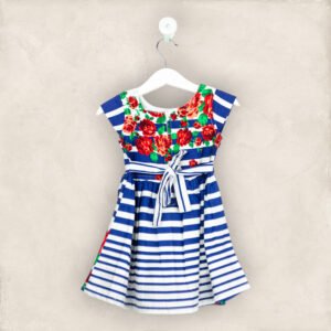Royal Blue And Red Flower Cotton Frock /1-2 Years
