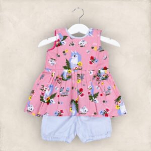 Pink Bunny and Flowers Frock and Bloomers/6_12 Months