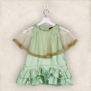 Fluorescent Green With Cloak Party Frock/4-5 Years