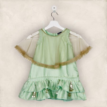 Fluorescent Green With Cloak Party Frock/4-5 Years