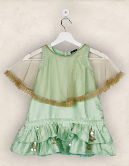 Fluorescent Green With Cloak Party Frock/4-5 Years