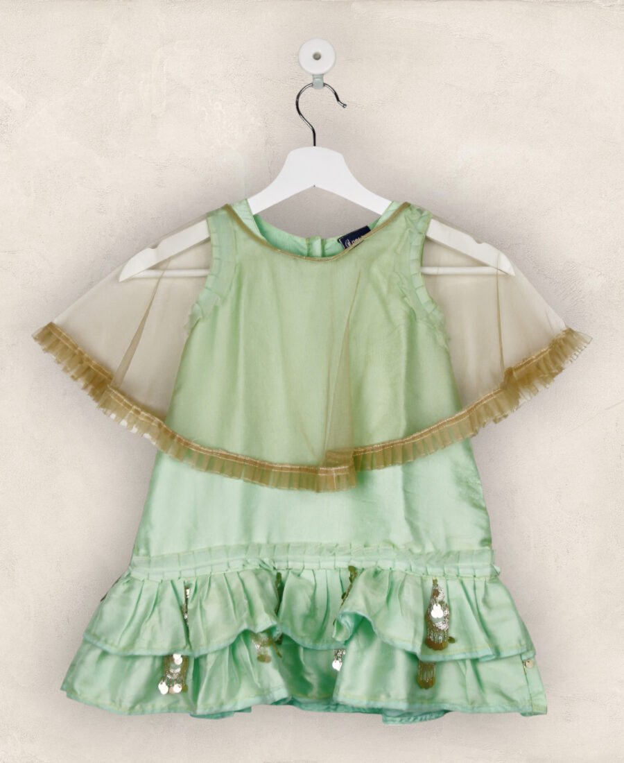 Fluorescent Green With Cloak Party Frock/4-5 Years