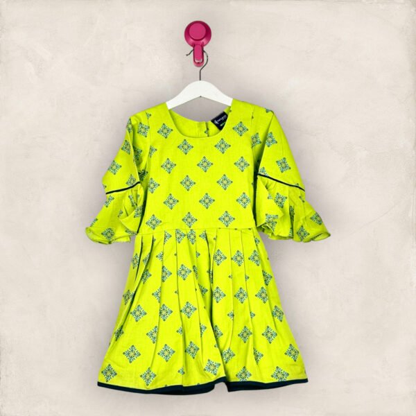 Flourescent Green Flared Sleeve Frock/4-5 Years