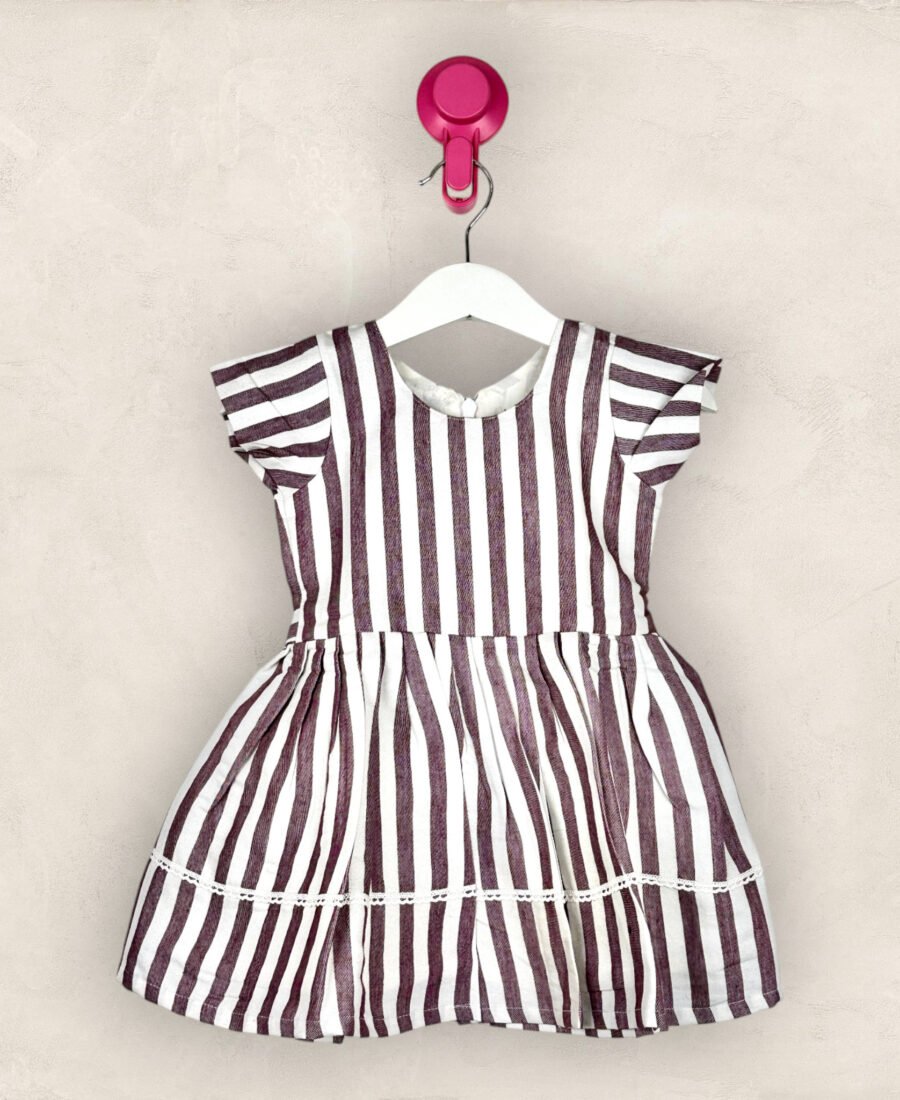 Purple Stripes Cotton Box Pleat Frock/4-5 Years
