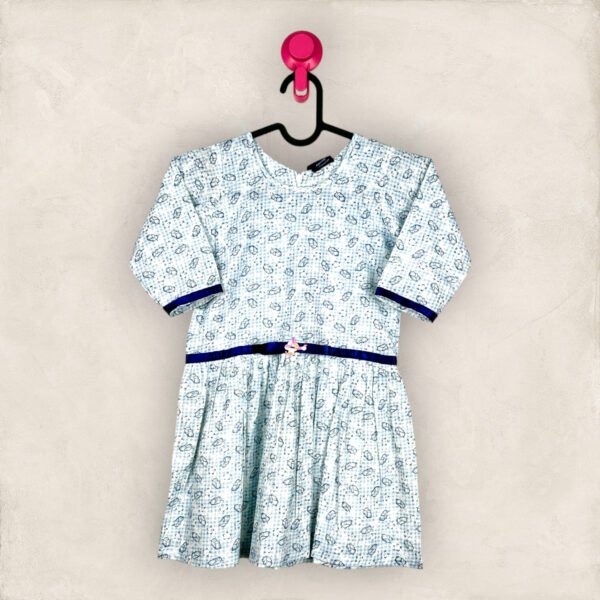 Blue Leaf Print Frock/3_4 Years