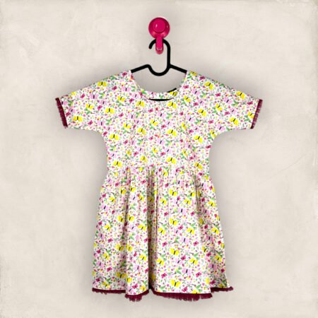 White Floral and Butterfly Frock /6_7 years