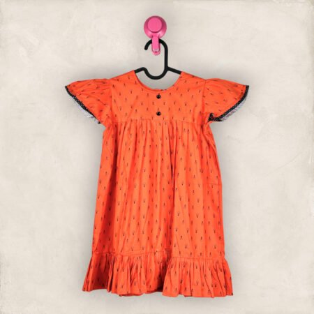 Orange Bulb Butterfly Sleeve Yoke Frock /9_10 years
