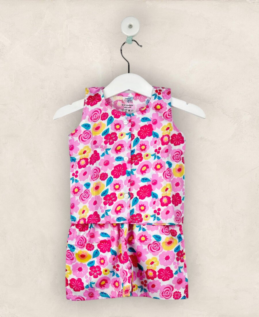 Pink Floral Sleeveless Shorts Co-ord Set/6-12 Month