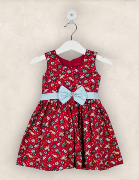 Red Christmas Frock With Green Bow/6-7 Years
