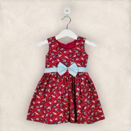 Red Christmas Frock With Green Bow/9-10 Years