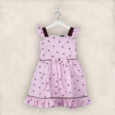 The Pink Checked Floral Bow Frock/6-7 Years