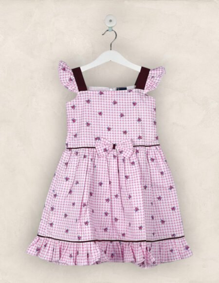 The Pink Checked Floral Bow Frock/6-7 Years