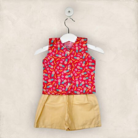 Pineapple Sleeveless Shirt With Yellow Shorts In Cotton/1-2 Years