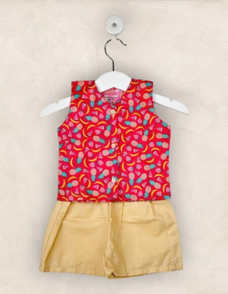 Pineapple Sleeveless Shirt With Yellow Shorts In Cotton/1-2 Years