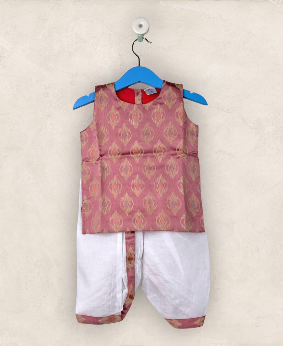 Peach-Kurtha & Dhothi Salwar ArtSilk Sleeveless/6-12 Month