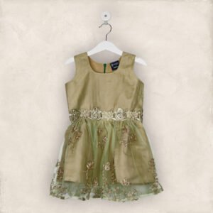 Green And Gold Net Party Frock/6-7 Years