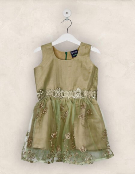 Green And Gold Net Party Frock/6-7 Years