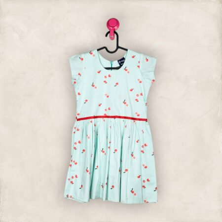 Pista Green Cherry Frock With Mega Sleeve/9_10 years
