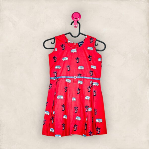 Tomato Red Inverted Pleat Frock / 7_8 years