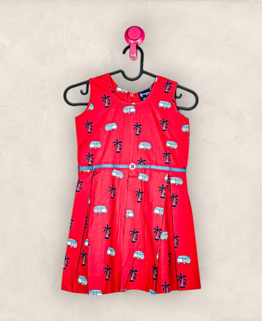 Tomato Red Inverted Pleat Frock / 10_11 years