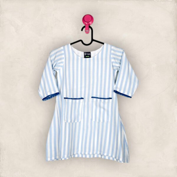 Blue and White Striped A.Line frock/9_10 Years