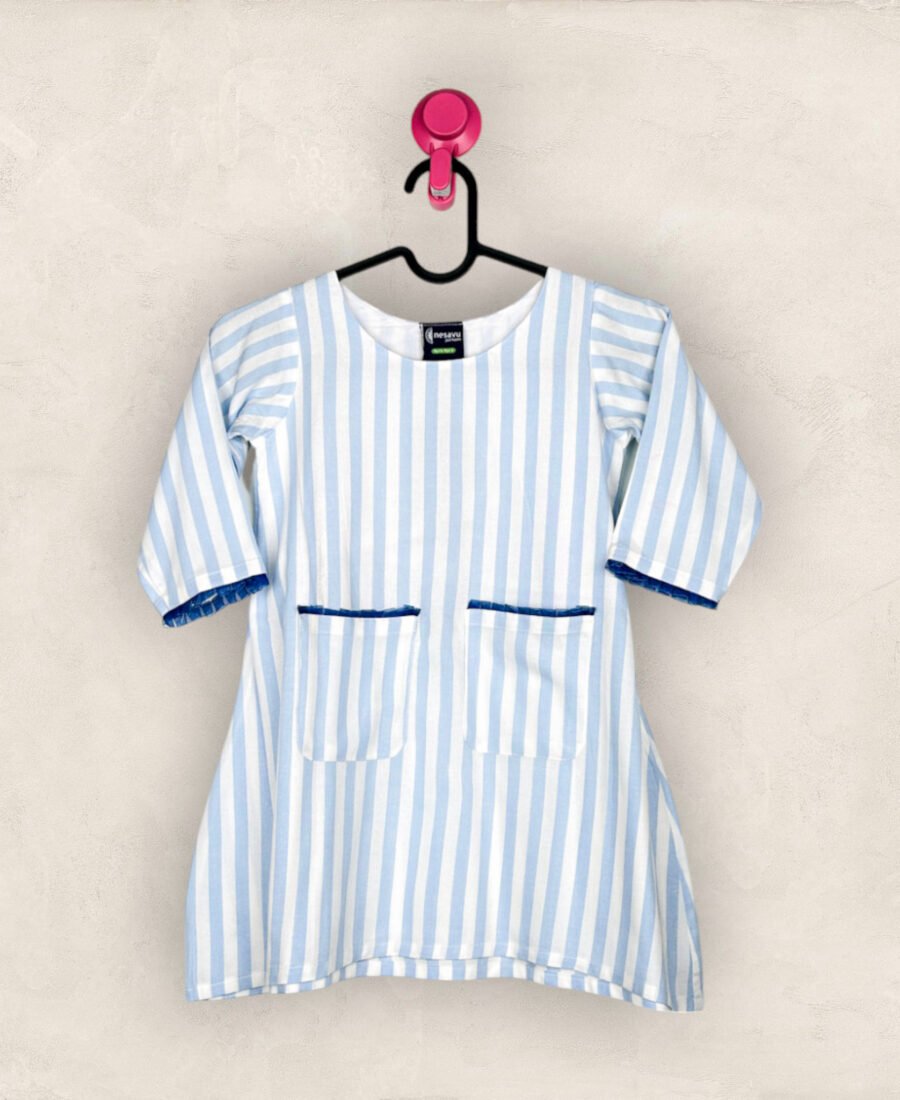 Blue and White Striped A.Line frock/4_5 Years