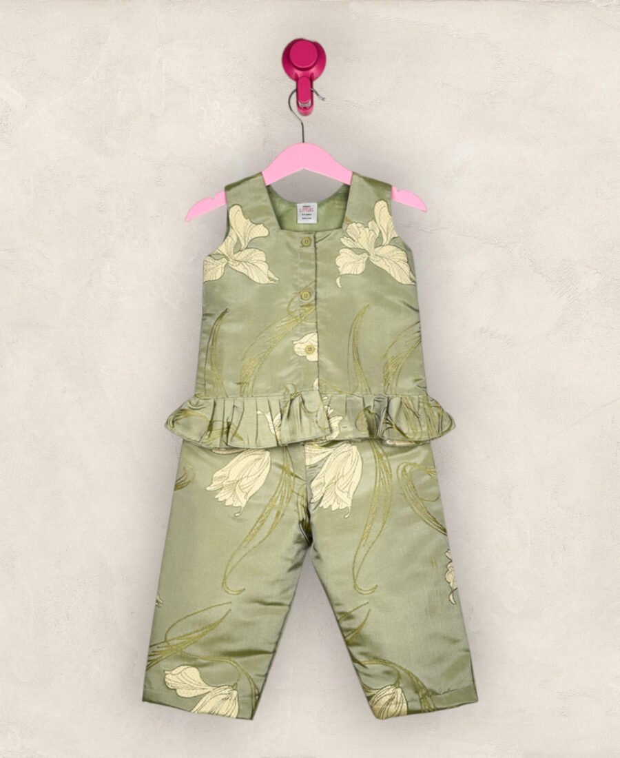 Olive Green Floral Print Co-ord Set/2-3 Years