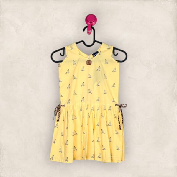 Yellow Line Bird Frock 9_10 years