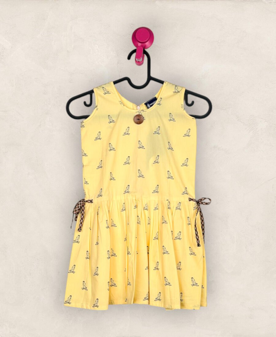 Yellow Line Bird Frock 9_10 years