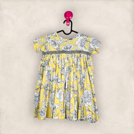 Lime Yellow Floral Yoke Frock /4_5 years