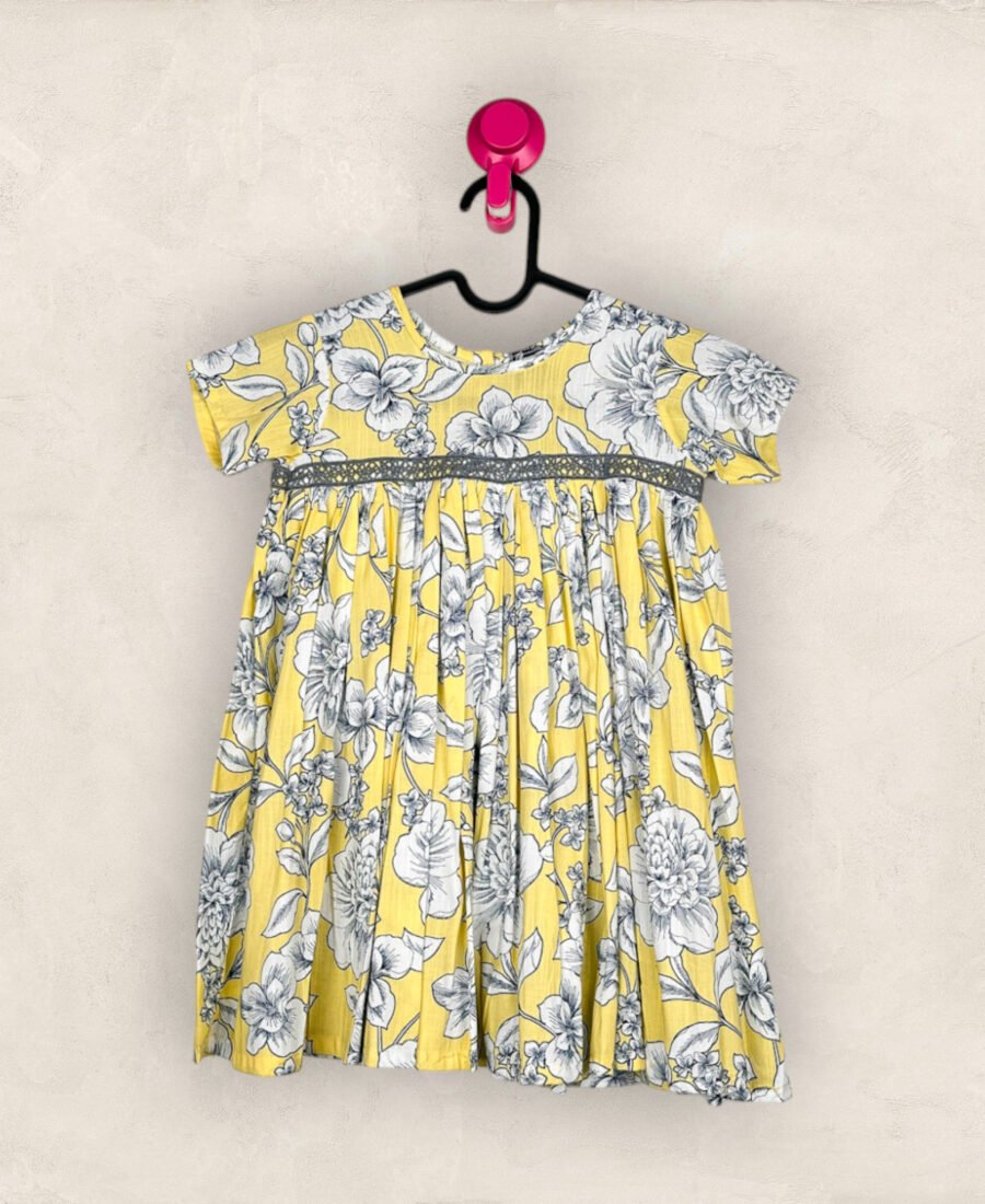 Lime Yellow Floral Yoke Frock /4_5 years