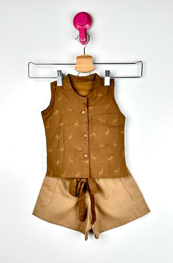 Deer Print Khakhi Shorts Set/6-12 Month