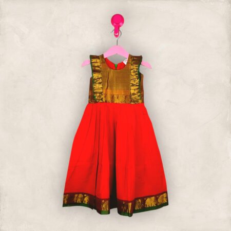 Red and Green Gown In Cotton/5-6 Years