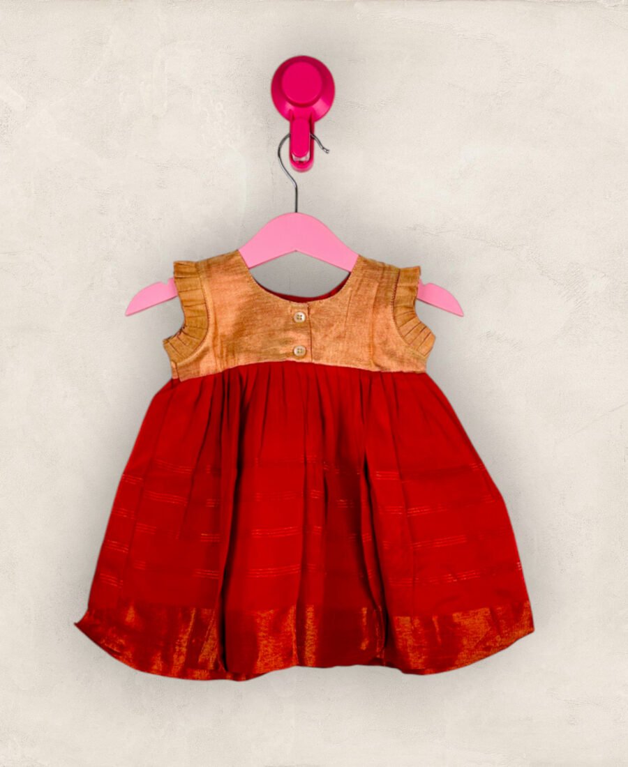 Red Tissue Cotton Frock/0-6 Month