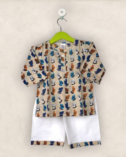 Kalamkari Print Kurtha And Pyjama (Normal Neck)/1-2 Years