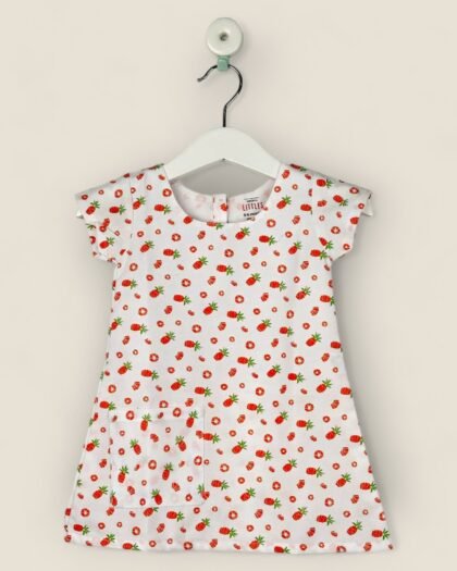 A-Line White Pineapple Cotton Frock/2-3 Years