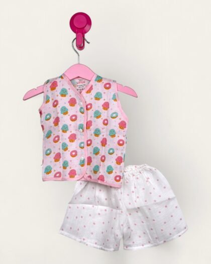 Muslin Jabla Pink Sleeveless With Normal Shorts/6-12 Month