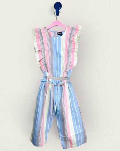 Blue,Pink & Pista Stripes Cotton Co-ord Sets/9-10 Years