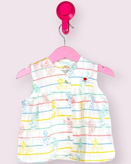 Mickey Mouse Multi Colour Front Yoke Frock/0-6 Month