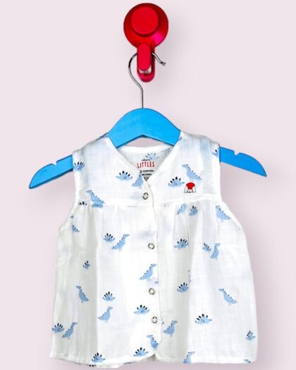 Dinosaur Muslin Front Yoke Frock/6-12 Month