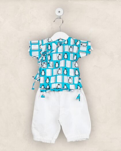 Littels Penguin Cross Over Shirt And White Joggers/2-3 Years