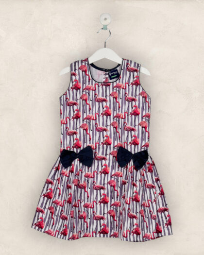 Red Crane Double Bow Frock In Cotton
