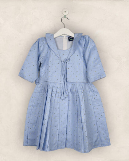 Sky Blue Coat Frock In Cotton