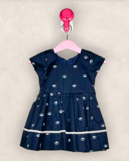 Navy Blue Cotton Box Pleat Frock