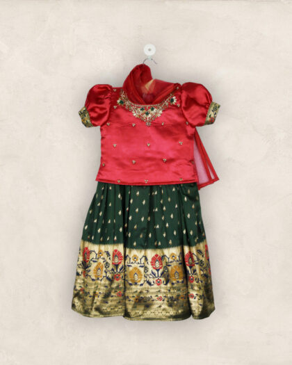 Pink And Green Lehenga Choli Set With Dupatta/6-7 Years