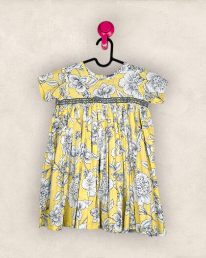 Lime Yellow Floral Yoke Frock